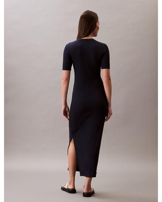 Calvin Klein Blue Modal Stretch Rib Midi Dress