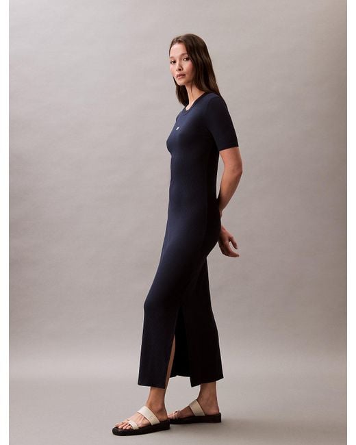 Calvin Klein Blue Modal Stretch Rib Midi Dress