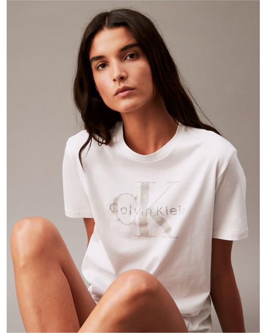 Calvin Klein Brown Layered Monogram Logo Graphic Classic Crewneck T-shirt
