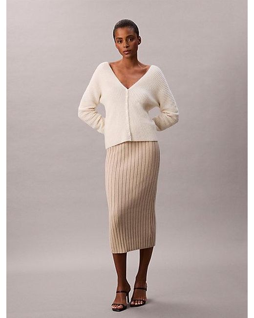 Calvin Klein Natural Jeans Ribbed Knit Cotton Midi Skirt