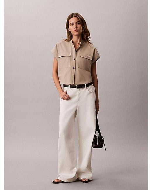 Calvin Klein Natural Jeans Boxy Cropped Short Sleeve Shirt
