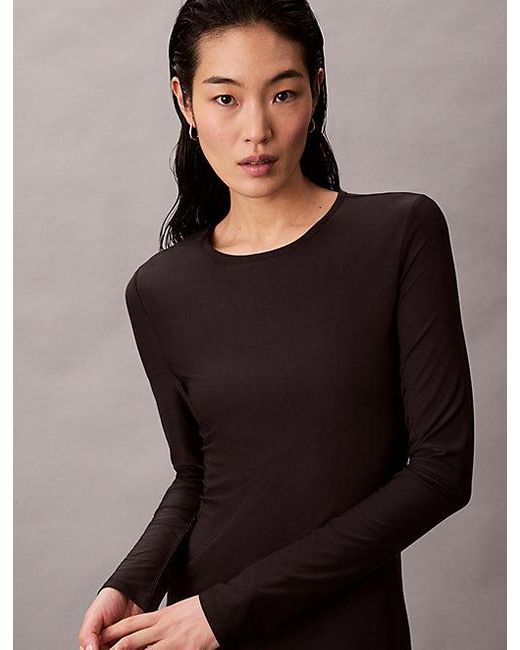 Calvin Klein Crêpe Jersey Midi-Jurk Met Uitsnijding in het Black