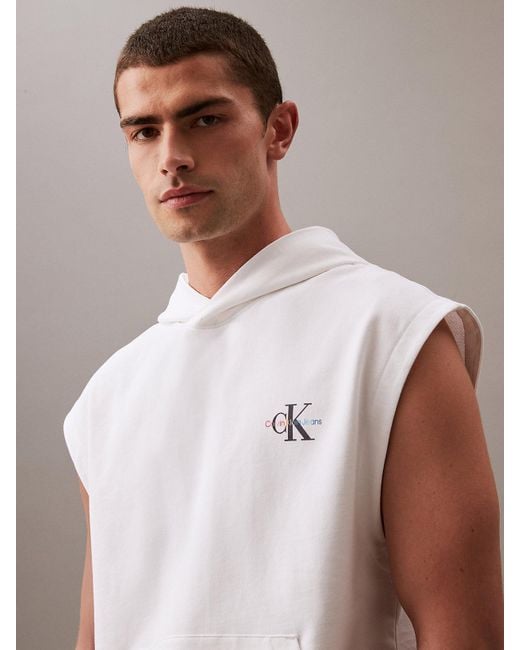 Calvin Klein White Relaxed Sleeveless Hoodie - Pride for men