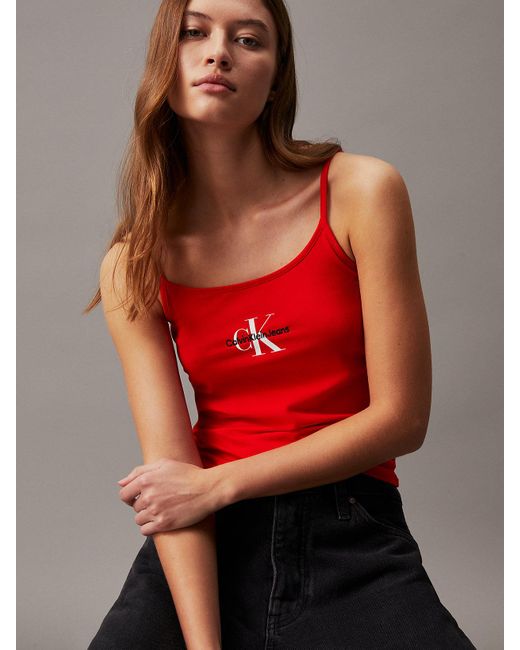 Calvin Klein Red Slim Monogram Cami Top