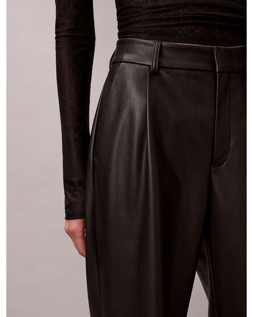 Calvin Klein Black Faux Leather Pleated Trousers