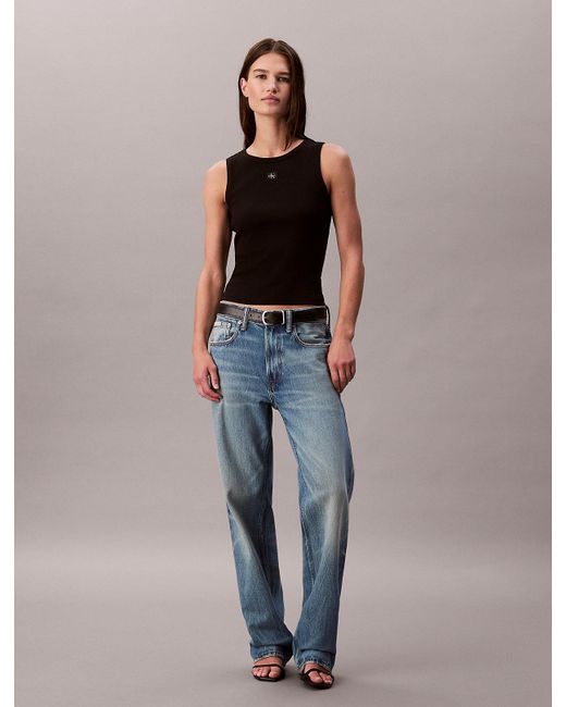 Canotta Di Cotone A Costine Con Stemma di Calvin Klein in Black
