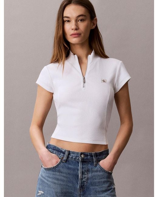 Calvin Klein Blue Monologo Patch Rib Zip Top