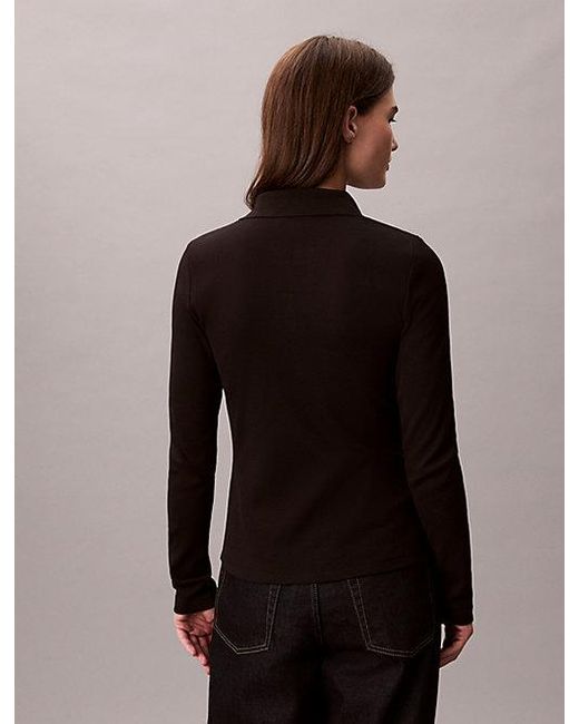 Calvin Klein Black Jeans Woven Monologo Rib Collared Top