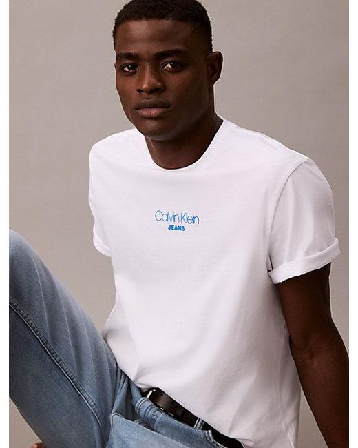Calvin Klein White Jeans Acid Wash Logo T-Shirt for men