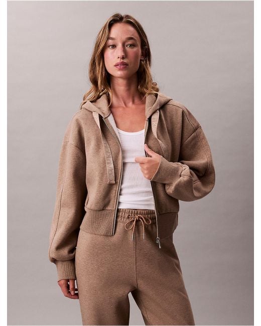 Calvin Klein Brown Calvin Klein Logo Tape Zip Relaxed Hoodie
