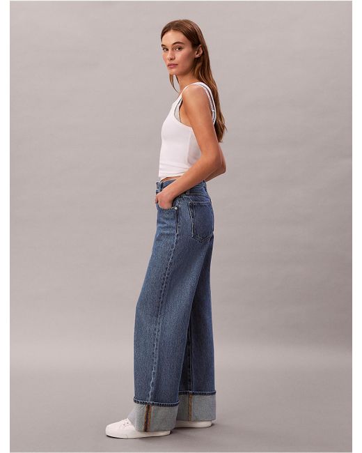 Calvin Klein Blue Calvin Klein Wide Cuff Wide Leg Jeans