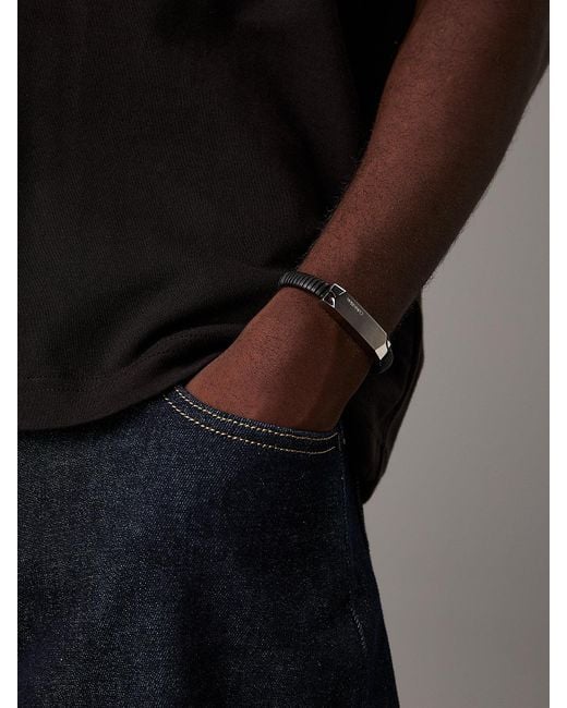 Calvin Klein Black Textured Leather Bracelet for men