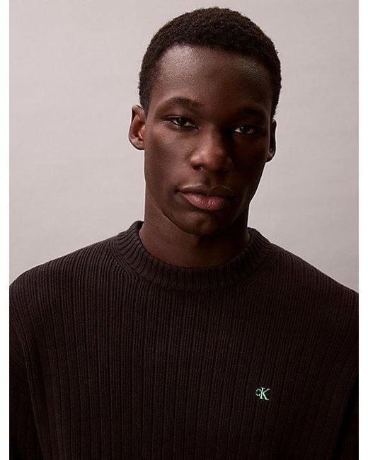Calvin Klein Brown Jeans Ribbed Cotton Monogram Jumper for men