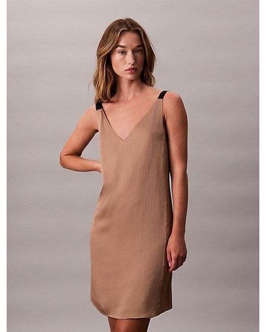 Calvin Klein Brown Jeans Crinkle Satin V Neck Slip Dress