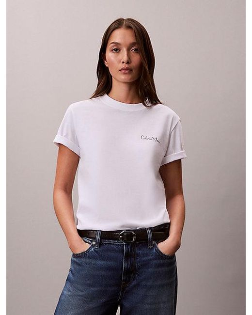 Calvin Klein White Jeans Logo Graphic Classic T-Shirt