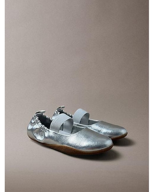 Calvin Klein Gray Metallic Leather Hybrid Ballet Trainers