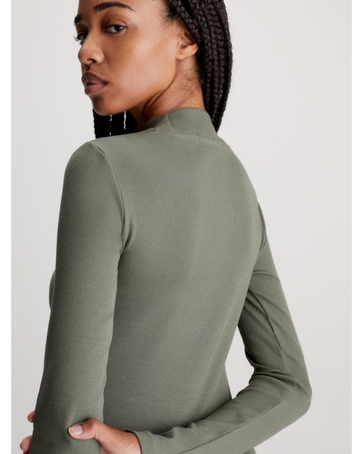 Calvin Klein Green Slim Ribbed Long Sleeve Dress