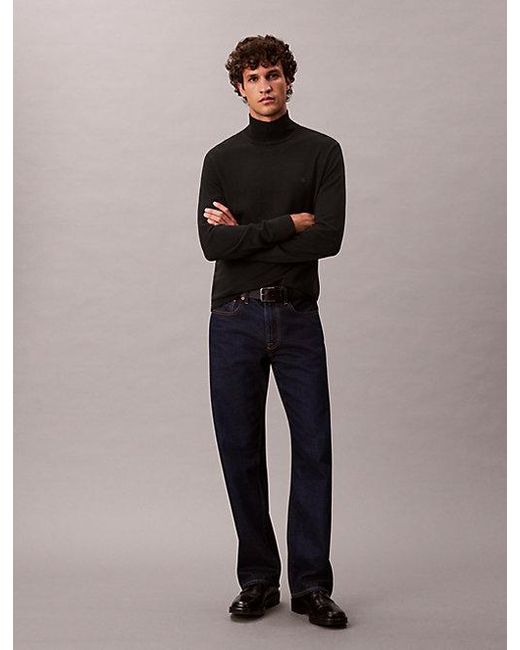 Calvin Klein Black Merino Wool Mock Neck Jumper for men