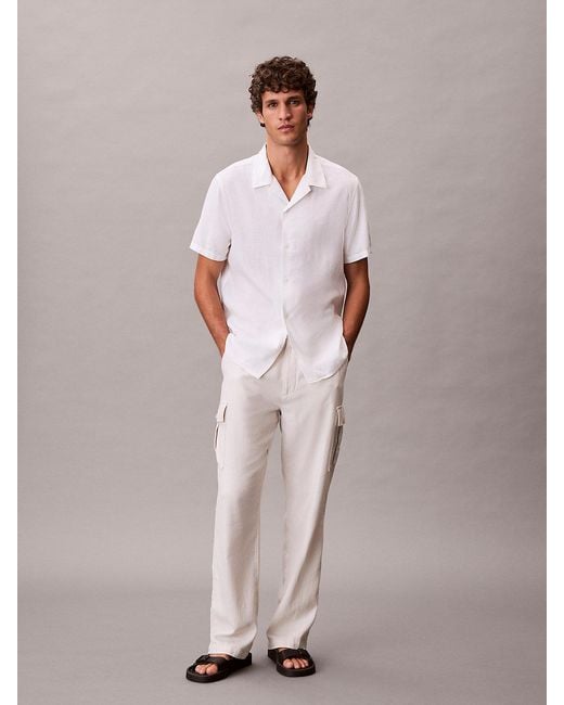 Calvin Klein White Linen Blend Classic Button-Down Shirt for men