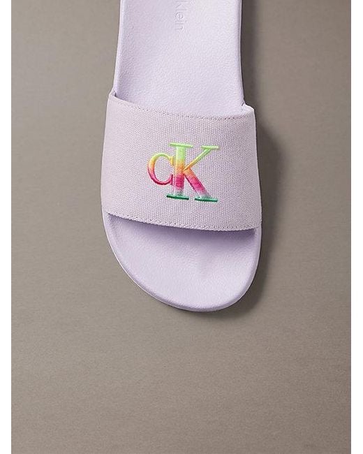 Calvin Klein Gray Canvas Contoured Logo Sliders Pride