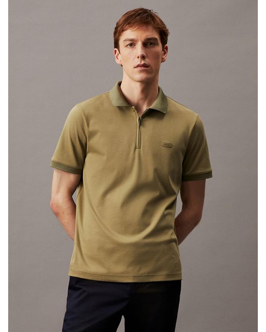 Calvin Klein Green Welt Zip Polo Shirt for men