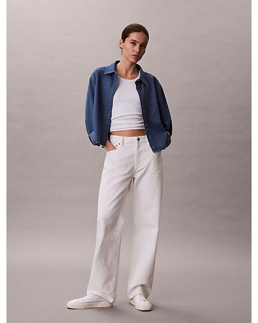 Calvin Klein Blue Jeans Cropped Denim Dad Shirt