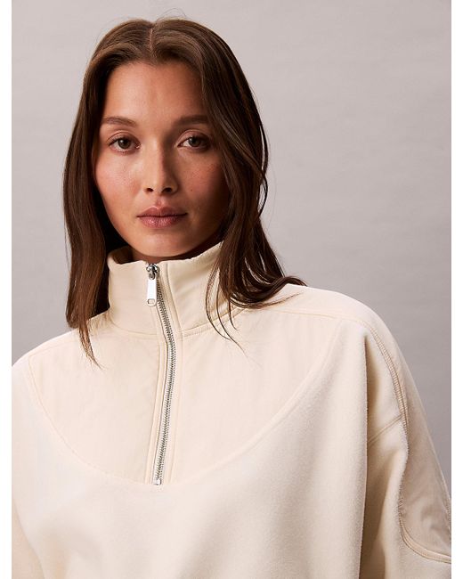 Calvin Klein Natural Polar Fleece Zip Neck Sweatshirt