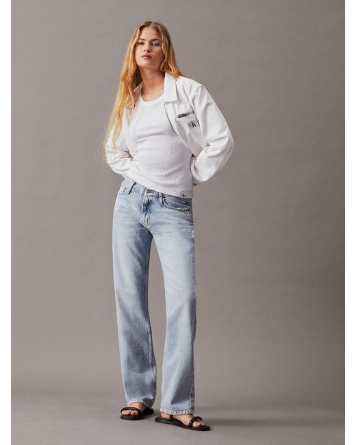 Calvin Klein Gray Cropped Zip Up Denim Jacket