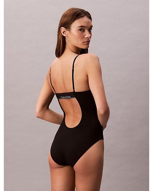 Calvin Klein Black Cut Out Swimsuit Modern Logo