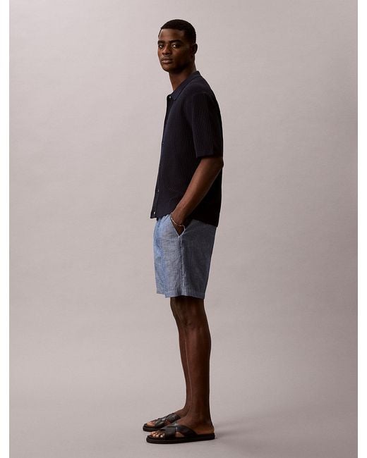 Calvin Klein Blue Cotton Chambray Drawstring Shorts for men