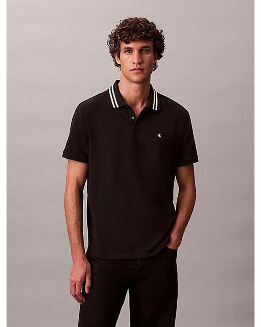 Calvin Klein Brown Jeans Monogram Pique Tipped Classic Polo Shirt for men