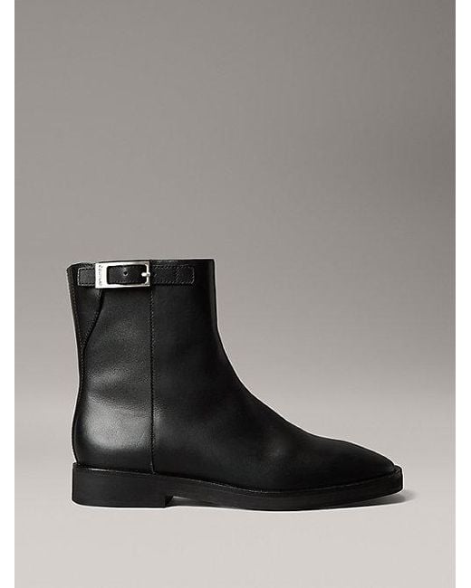 Calvin Klein Black Ankle-Boots Aus Leder Mit Reißverschluss