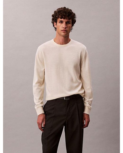 Calvin Klein Klassieke Merinowollen Trui in het Natural voor heren