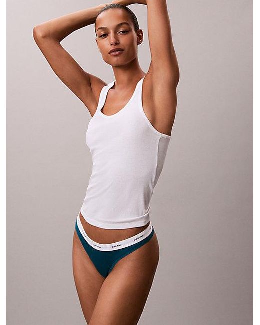 Calvin Klein White Thong Cotton Stretch Rib