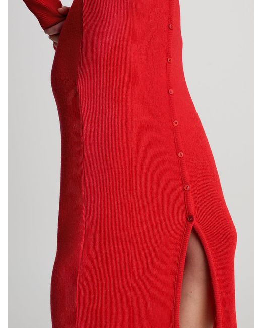 Robe longue à manches longues en maille Calvin Klein en coloris Red
