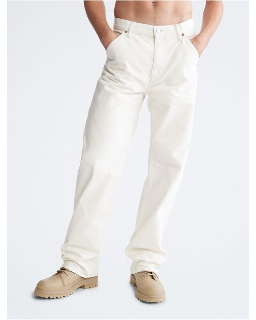 Calvin Klein Denim Khakis Wide Leg Carpenter Jeans in White for Men | Lyst