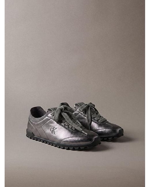 Calvin Klein Gray High Shine Low Profile Runner Trainers