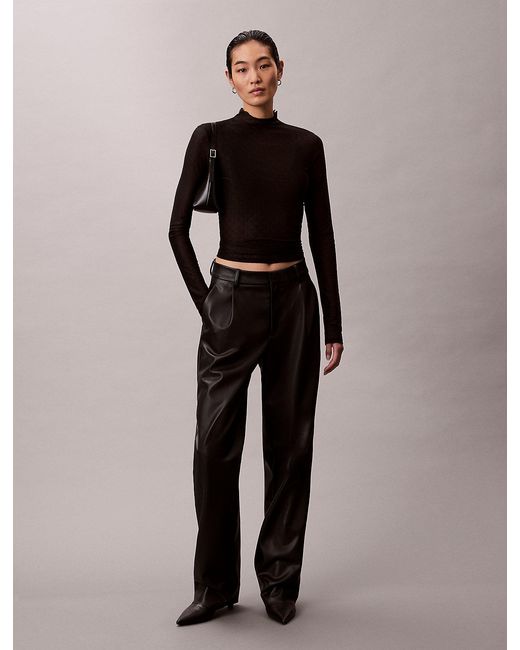 Calvin Klein Black Faux Leather Pleated Trousers