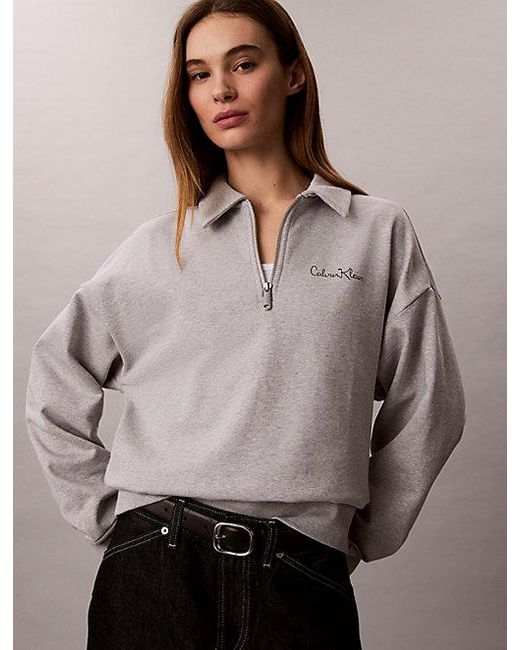 Calvin Klein Gray Jeans French Terry Relaxed Quarter Zip Sweatshirt