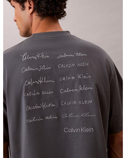 Calvin Klein Gray Relaxed Script Logo T-Shirt for men
