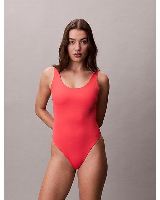 Calvin Klein Pink Scoop Back Swimsuit Ck Icon