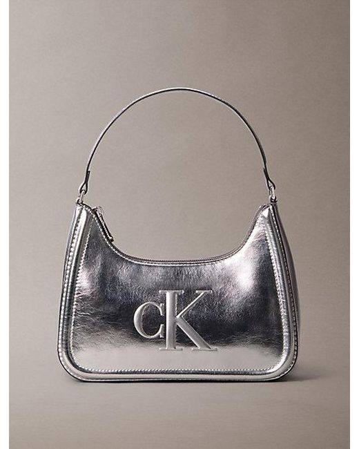 Calvin Klein Gray Bold Monogram Metallic Shoulder Bag