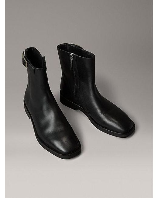 Calvin Klein Black Ankle-Boots Aus Leder Mit Reißverschluss