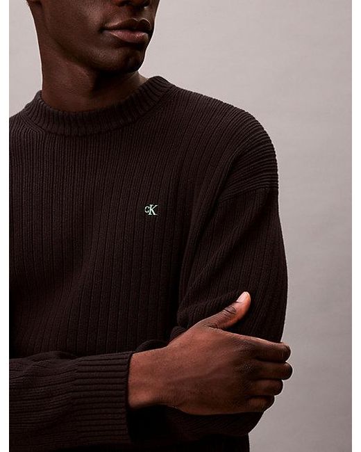 Calvin Klein Brown Jeans Ribbed Cotton Monogram Jumper for men