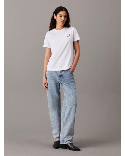 Calvin Klein White Embroidered Logo T-Shirt