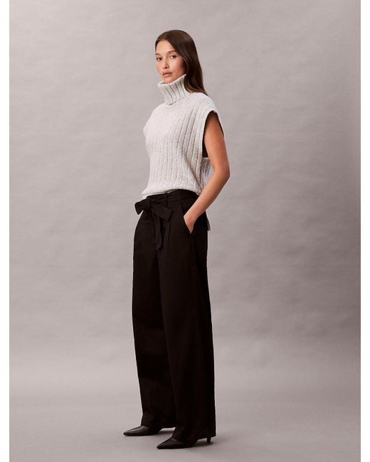 Calvin Klein Black Cotton Twill Belted Trousers