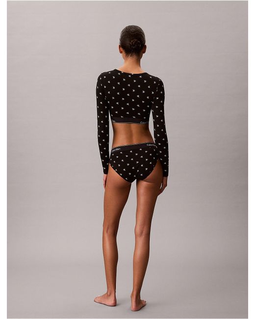 Calvin Klein Black Icon Cotton Modal Lightly Lined Long Sleeve Tee Bralette