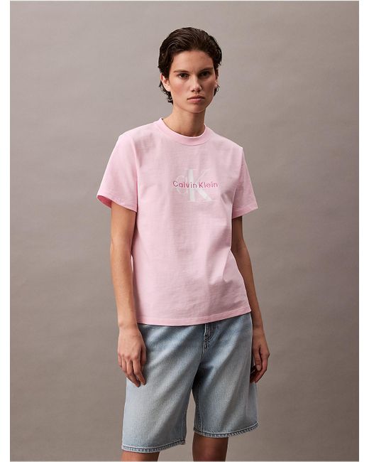 Calvin Klein Pink Calvin Klein Embroidered Monogram Logo Tee