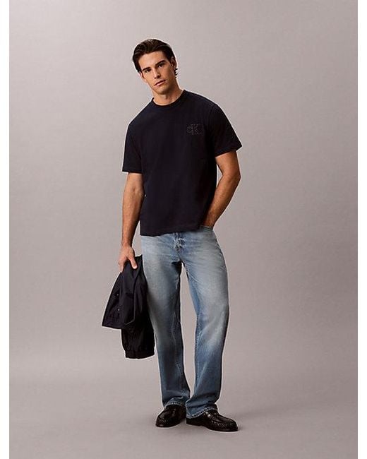 Calvin Klein Blue Jeans Relaxed Embossed Logo T-Shirt for men