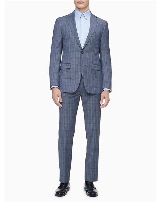 Calvin Klein Wool Slim Fit Blue Chambray Plaid Jacket for Men | Lyst